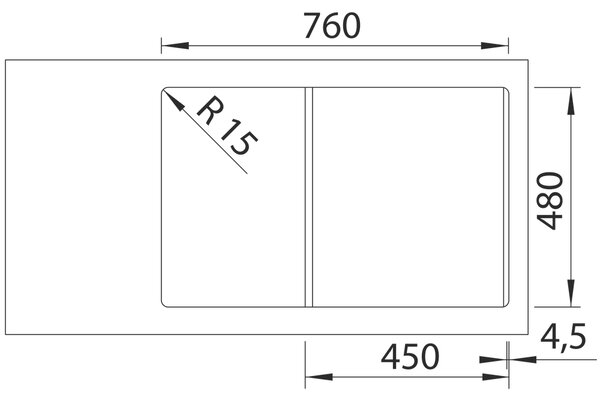 Blanco Adira 45 S, silgranitový drez 780x500x200 mm, 1-komorový, biela, BLA-527589