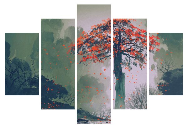 Obraz osamoteného červeného stromu (150x105 cm)