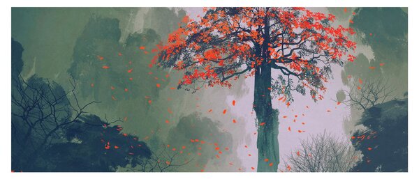 Obraz osamoteného červeného stromu (120x50 cm)