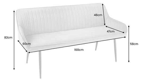 Dizajnová lavica Esmeralda 160 cm strieborno-sivý zamat