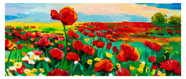 Obraz poľa s vlčími makmi (120x50 cm)