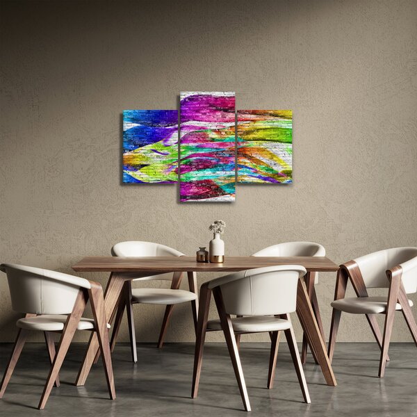 Obraz - Tehlový múr s farebnými plameňmi (90x60 cm)