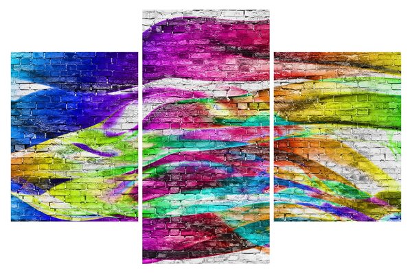 Obraz - Tehlový múr s farebnými plameňmi (90x60 cm)