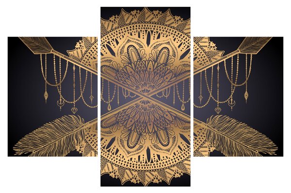 Obraz - Zlatá mandala s šípmi (90x60 cm)