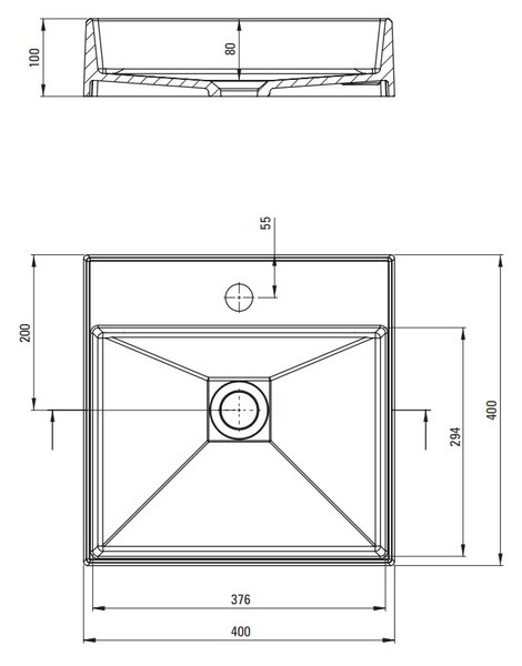 Deante Correo, granitové umývadlo na dosku 400x400x100 mm, čierna matná, DEA-CQR_NU4S