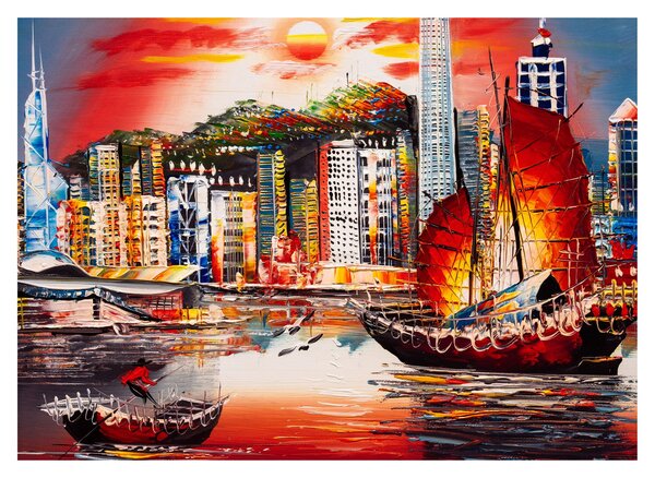 Obrázok - Victoria Harbor, Hong Kong, olejomaľba (70x50 cm)