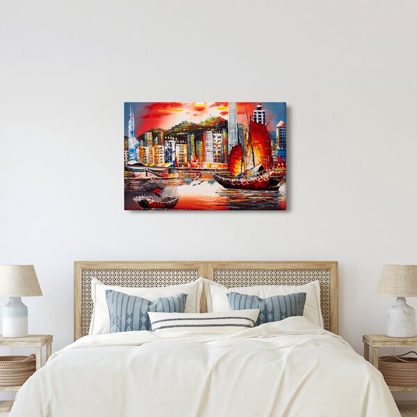 Obrázok - Victoria Harbor, Hong Kong, olejomaľba (90x60 cm)