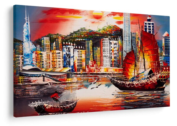 Obrázok - Victoria Harbor, Hong Kong, olejomaľba (90x60 cm)
