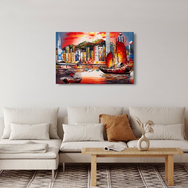 Obrázok - Victoria Harbor, Hong Kong, olejomaľba (90x60 cm)