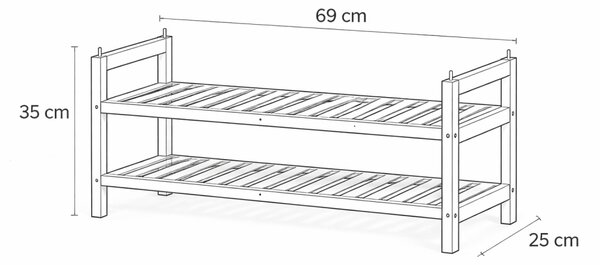 Bambusový botník s dvoma policami, 69 cm