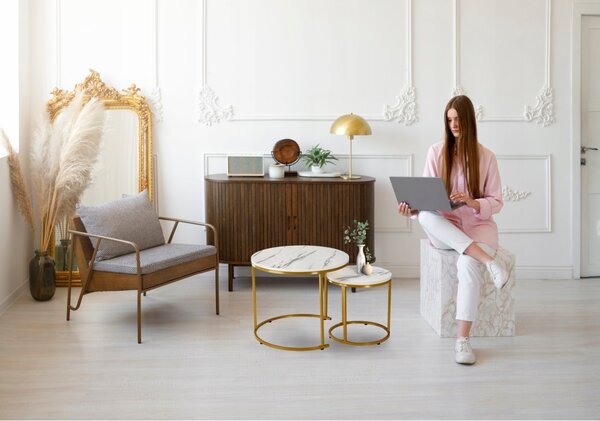 Home Living 2ks sada konferenčný stolík na kávu - biela farba
