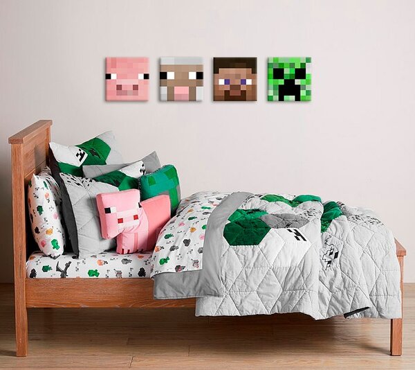 Minecraft obraz - Najlepšie postavičky na plátne - Steve, Creeper, Sheep, Pig - 40x40 cm
