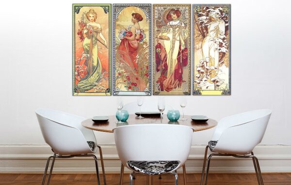 Obraz na plátne 4 dielny ŠTYRI ROČNÉ OBDOBIA 120x70 cm – Alfons Mucha 000 REP236