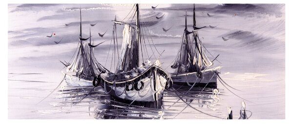 Obraz - Prístav, olejomaľba (120x50 cm)