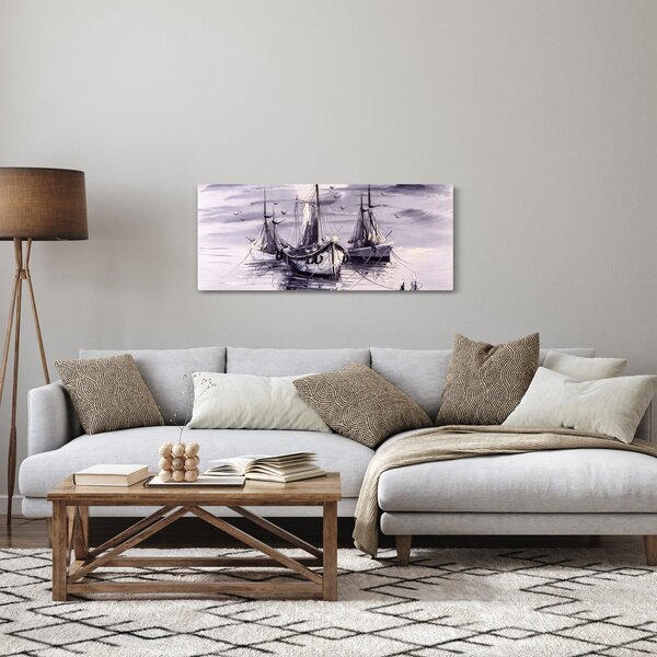 Obraz - Prístav, olejomaľba (120x50 cm)