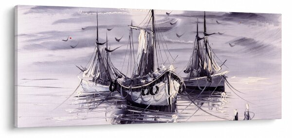 Obraz - Prístav, olejomaľba (120x50 cm)