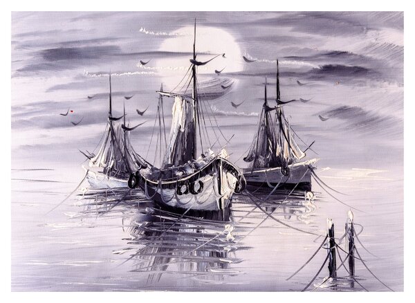 Obraz - Prístav, olejomaľba (70x50 cm)