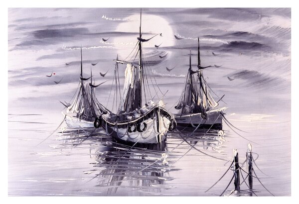 Obraz - Prístav, olejomaľba (90x60 cm)