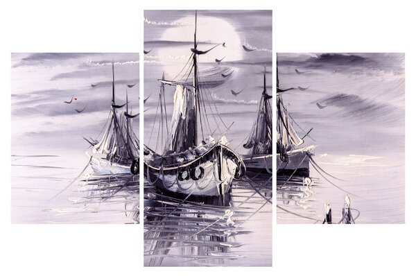 Obraz - Prístav, olejomaľba (90x60 cm)