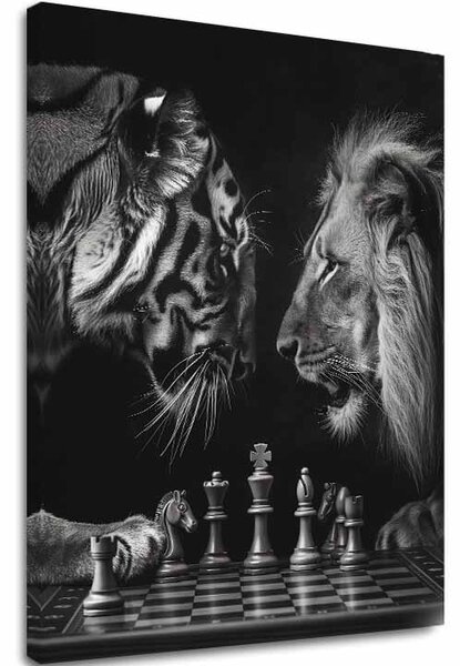 Obraz na plátne Lev a Tiger - Šachová Stratégia - 40x50 cm