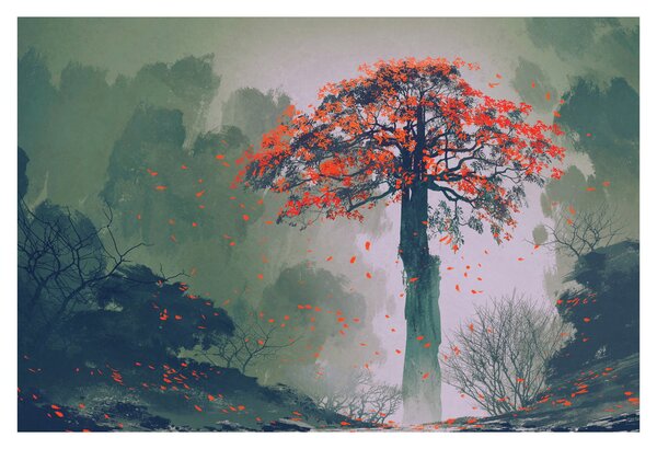 Obraz osamoteného červeného stromu (90x60 cm)