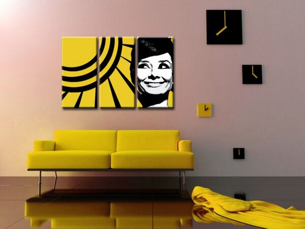 Ručne maľovaný POP Art obraz Audrey HEPBHURN 3 dielny ah2