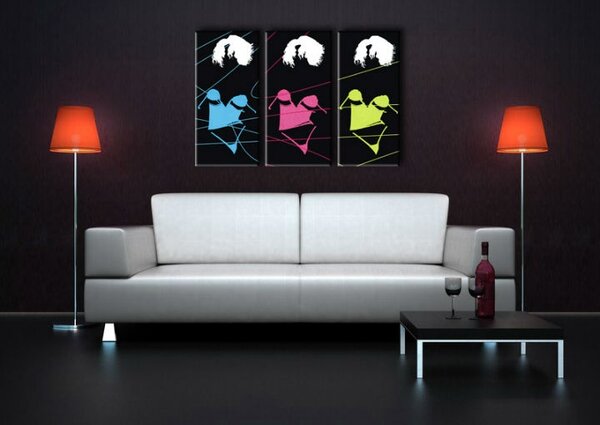 Ručne maľovaný POP Art obraz Three sexy woman 3 dielny 3s