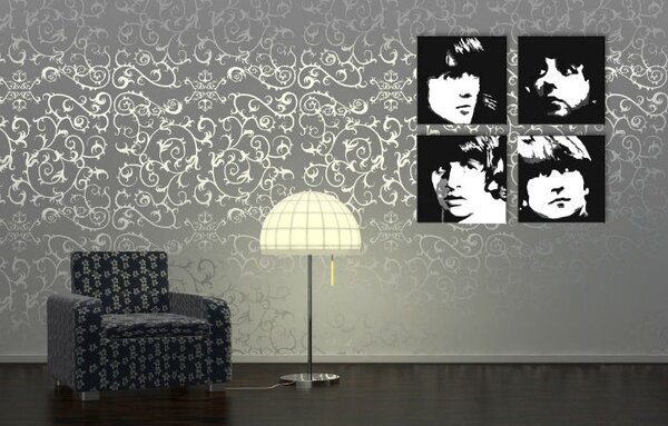 Ručne maľovaný POP Art obraz BEATLES 4 dielny beat_bw