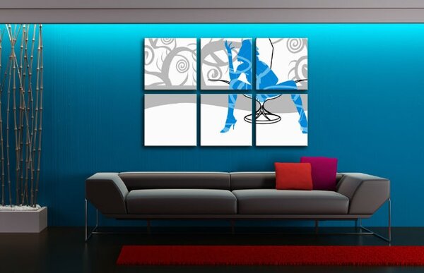 Ručne maľovaný POP Art obraz Blue Woman 6 dielny bw