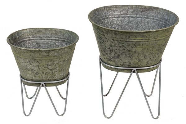 2ks dekoračné plechové antik obaly na kvetináče - 46*38*26/56 / 37*31*23/43 cm - Clayre & Eef
