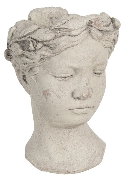 Šedý betónový kvetináč hlava ženy - 18 * 17,5 * 25,5 cm - Clayre & Eef