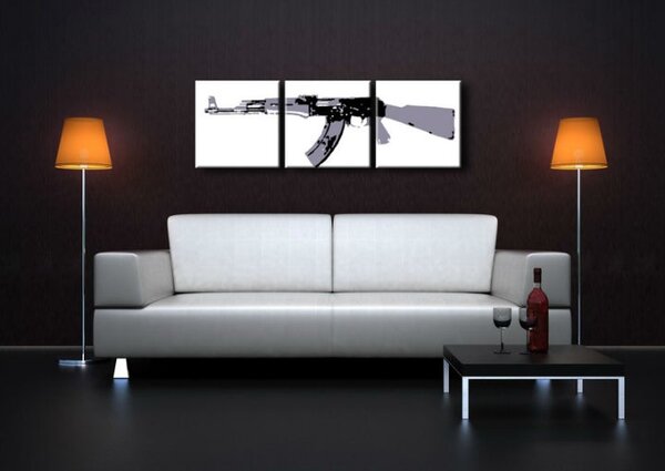 Ručne maľovaný POP Art obraz Kalashnikov 3 dielny ka1