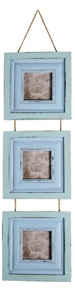 Závesný zeleno-modrý fotorámček na 3 fotografie - 16*2*64 cm / 7*7 cm - Clayre & Eef