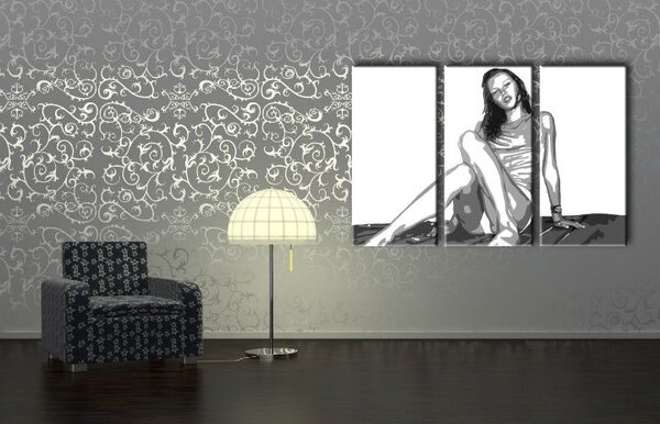 Ručne maľovaný POP Art obraz Kate Moss 3 dielny km2