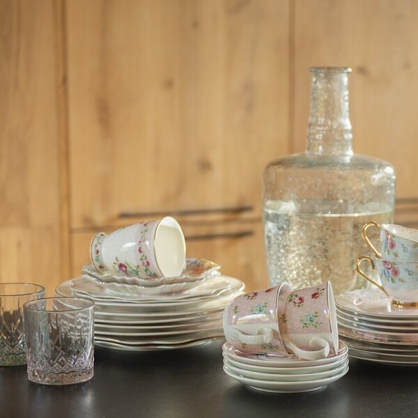 Ružová porcelánová šálka s tanierikom Laverne - Ø 15*8 / 250 ml - Clayre & Eef