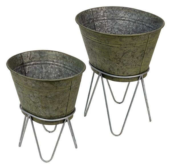 2ks dekoračné plechové antik obaly na kvetináče - 46*38*26/56 / 37*31*23/43 cm - Clayre & Eef