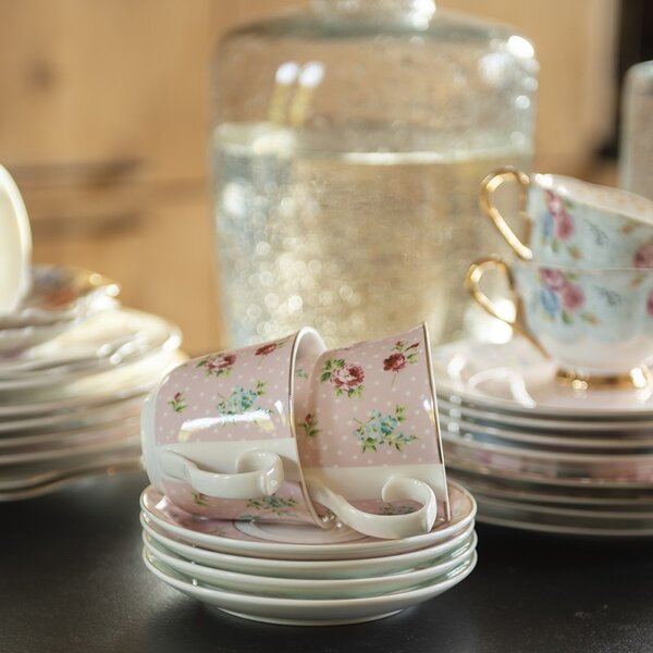 Ružová porcelánová šálka s tanierikom Laverne - Ø 15*8 / 250 ml - Clayre & Eef