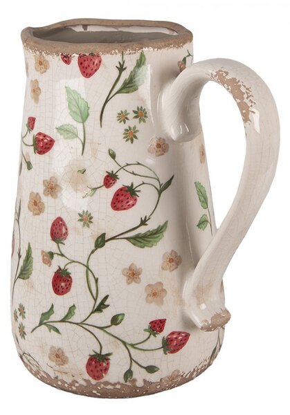 Béžový keramický džbán s jahôdkami Wild Strawberries L - 21*15*23 cm - Clayre & Eef