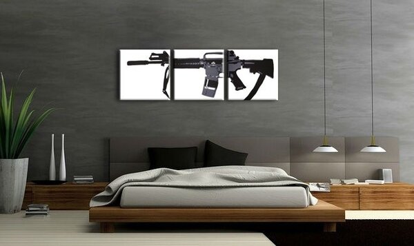 Ručne maľovaný POP Art obraz M-16 dielny 3 dielny m16a4
