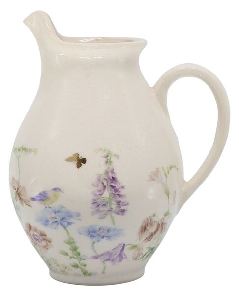 Krémový antik keramický džbán s kvetmi Papillon Blossom - 12*19 cm - Chic Antique