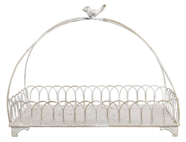 2ks biely antik kovový dekoračný košík s vtáčikmi Bird - 39*20*30 / 30*15*22 cm - Clayre & Eef