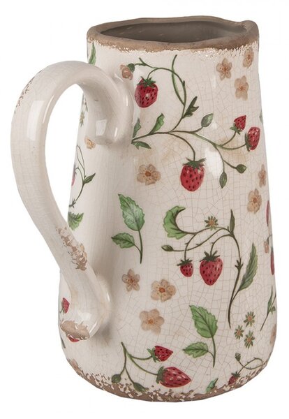 Béžový keramický džbán s jahôdkami Wild Strawberries L - 21*15*23 cm - Clayre & Eef