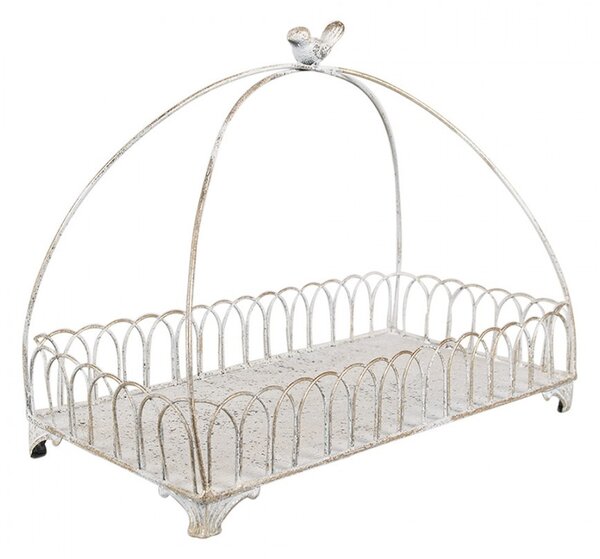 2ks biely antik kovový dekoračný košík s vtáčikmi Bird - 39*20*30 / 30*15*22 cm - Clayre & Eef