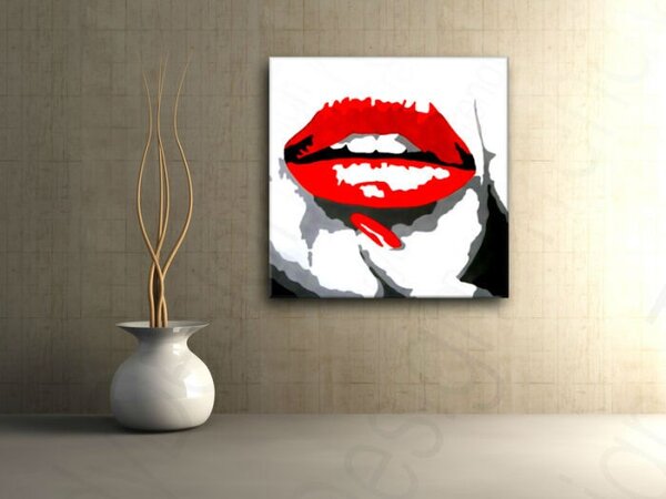 Ručne maľovaný POP Art obraz RED LIPS mund