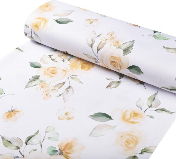 Biante Teflónový behúň na stôl TF-043 Žlté ruže na bielom 20x120 cm