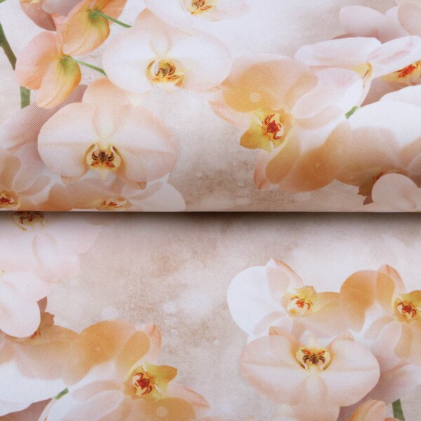 Teflónová látka na obrusy TF-045 Orchidey na béžovom - šírka 150 cm