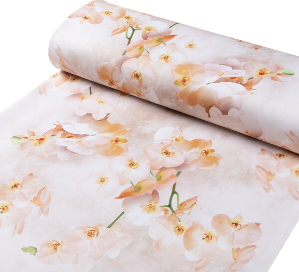 Teflónová látka na obrusy TF-045 Orchidey na béžovom - šírka 150 cm