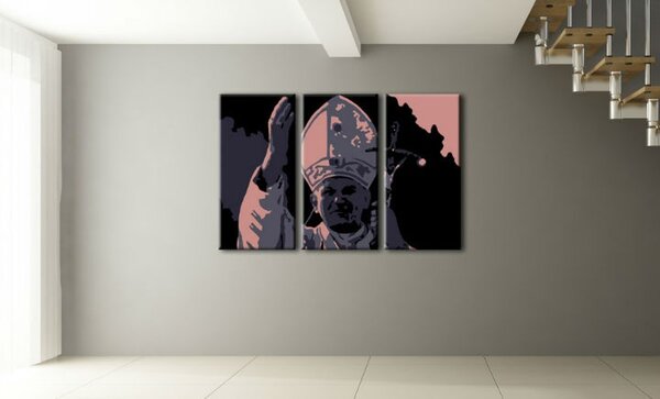 Ručne maľovaný POP Art obraz Ján Pavol II. 3 dielny pap
