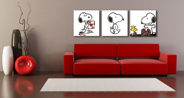 Ručne maľovaný POP Art obraz SNOOPY 3 dielny snoopy