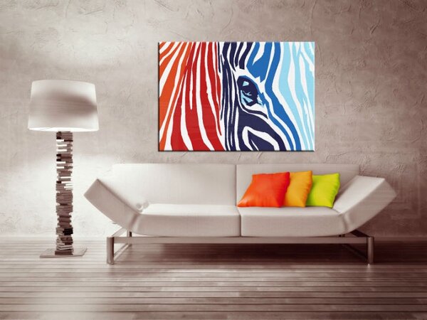 Ručne maľovaný POP Art obraz COLOURS zebra - 80x60 cm